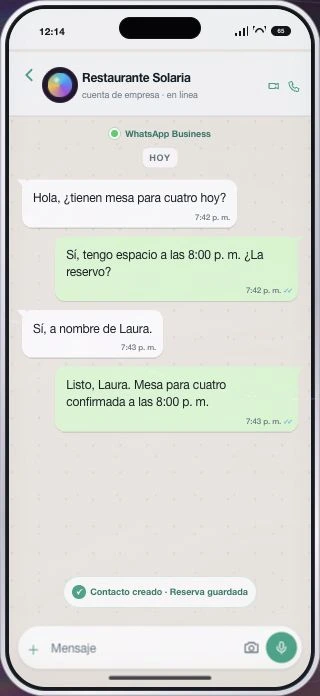 Solaria Agent Chat phone demonstrating a customer reservation conversation
